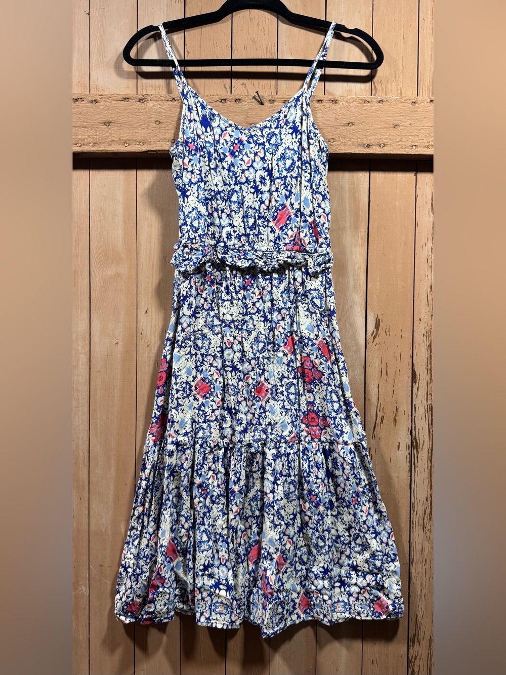 Mossimo Supply Co. Blue Floral Midi Dress with Pink Accents